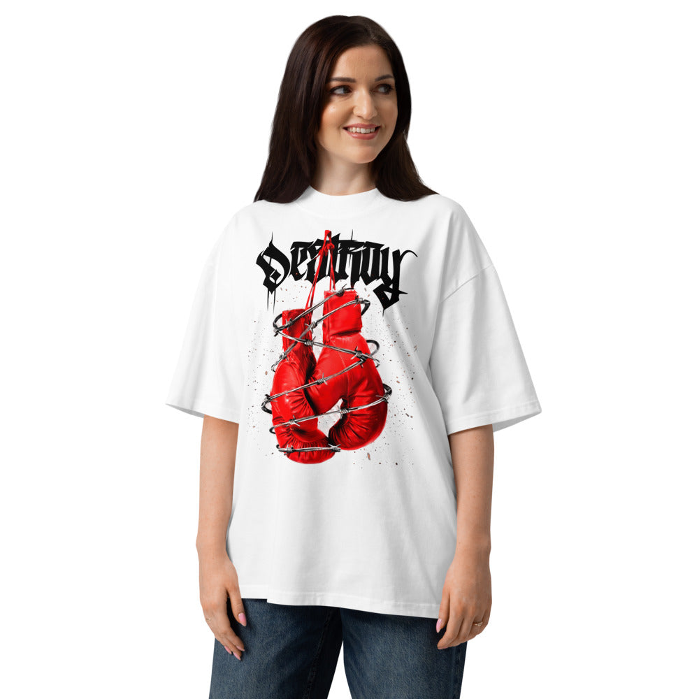 Oversize Red Boxing Gloves Barbed Wire Blackletter - Modelo femenina