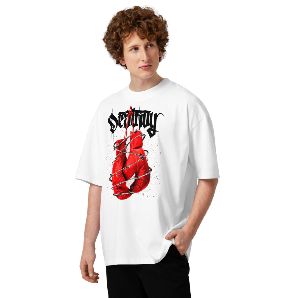 Oversize Red Boxing Gloves Barbed Wire Blackletter - Modelo masculino