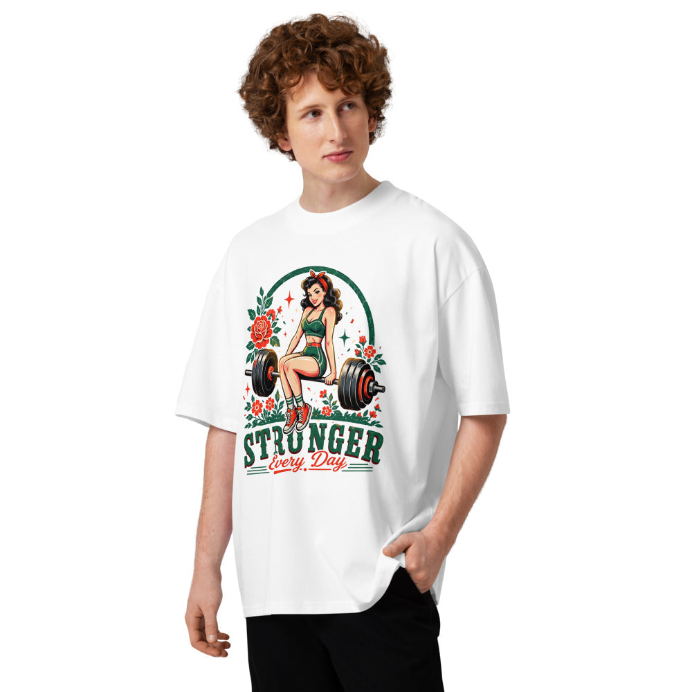 Oversize Stronger Every Day Retro Barbell Roses - Modelo masculino