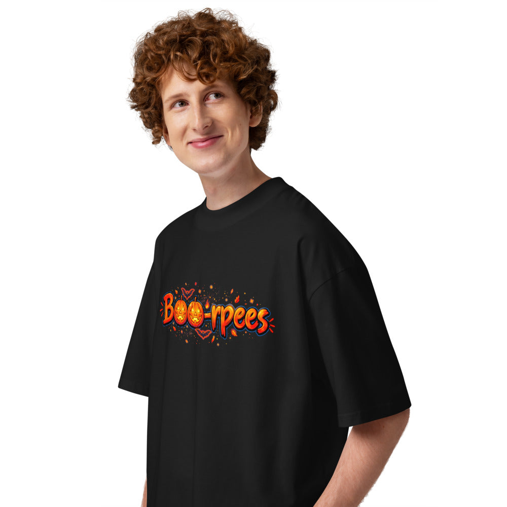 Oversize Boo-rpees Halloween Pumpkin Burpees - Modelo masculino lateral