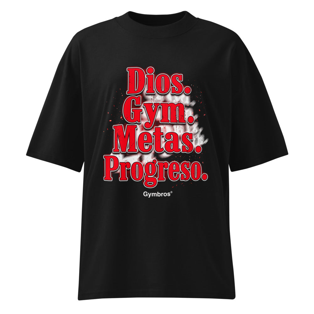 Oversize Dios Gym Metas Progreso Letras Rojas - Frente fantasma