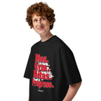 Oversize Dios Gym Metas Progreso Letras Rojas - Modelo masculino lateral