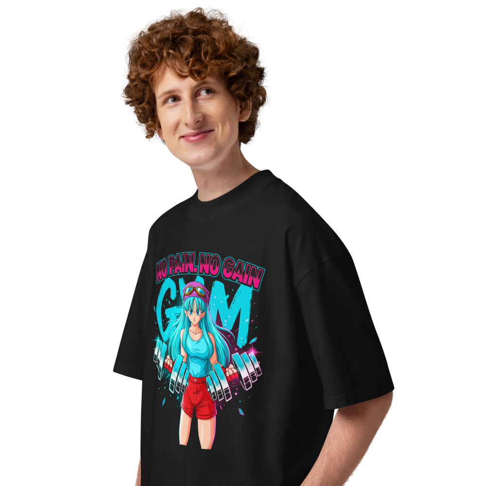 Oversize Dragon Ball Bulma No Pain No Gain - Modelo masculino lateral
