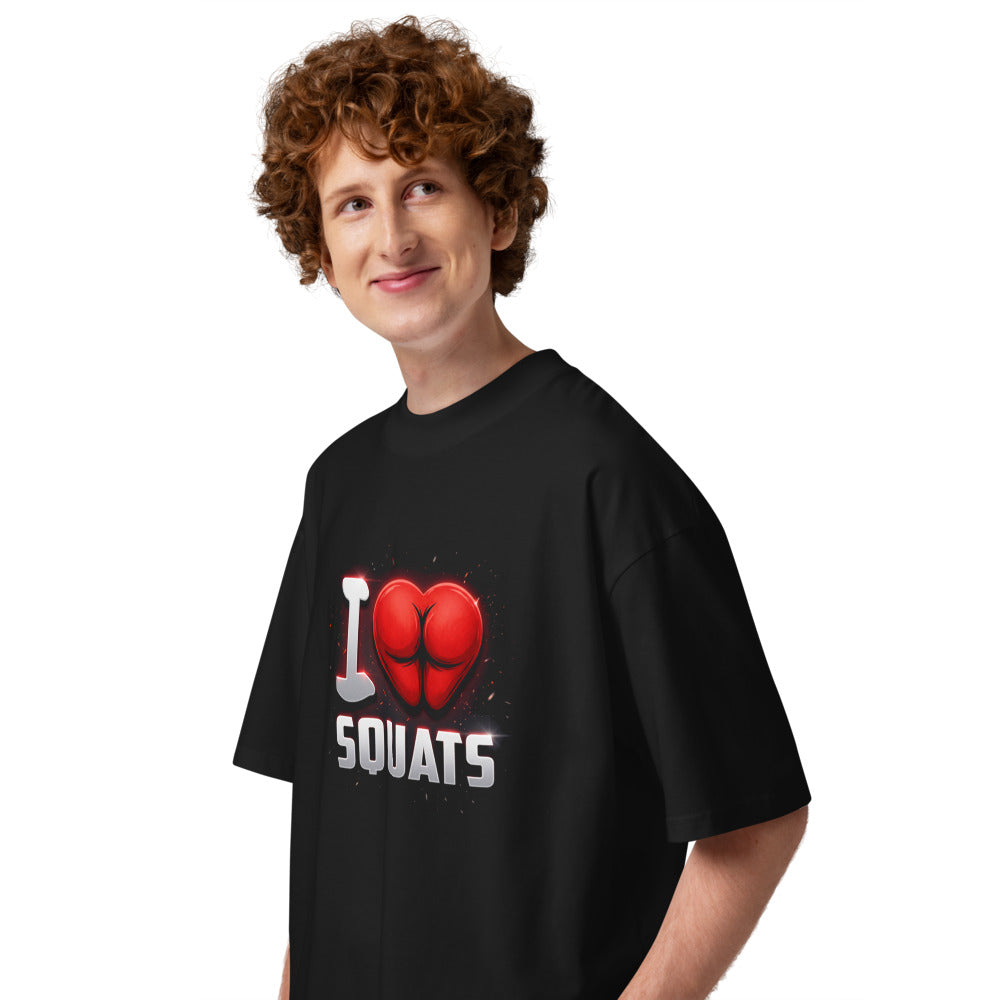 Oversize I Love Squats Gym Humor - Modelo masculino lateral