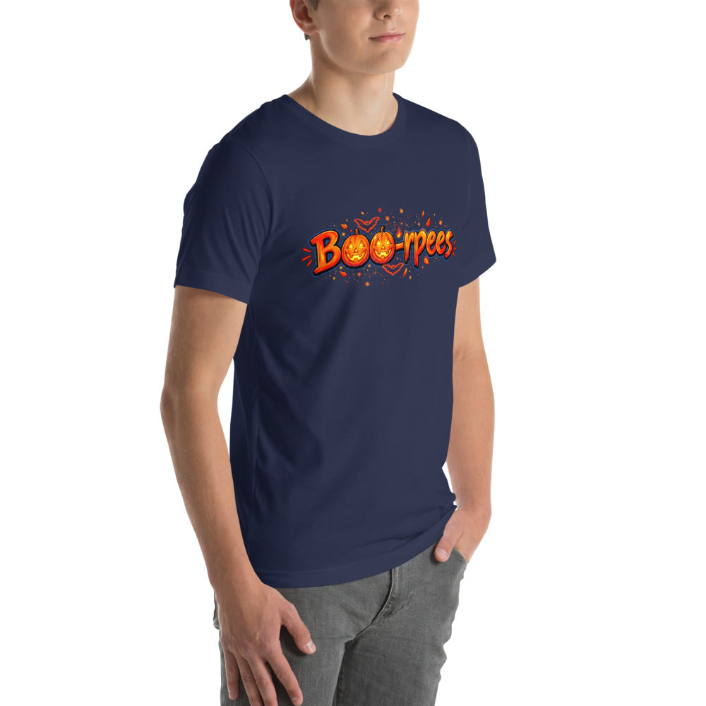 Playera Boo-rpees Halloween Pumpkin Burpees - Modelo masculino lateral