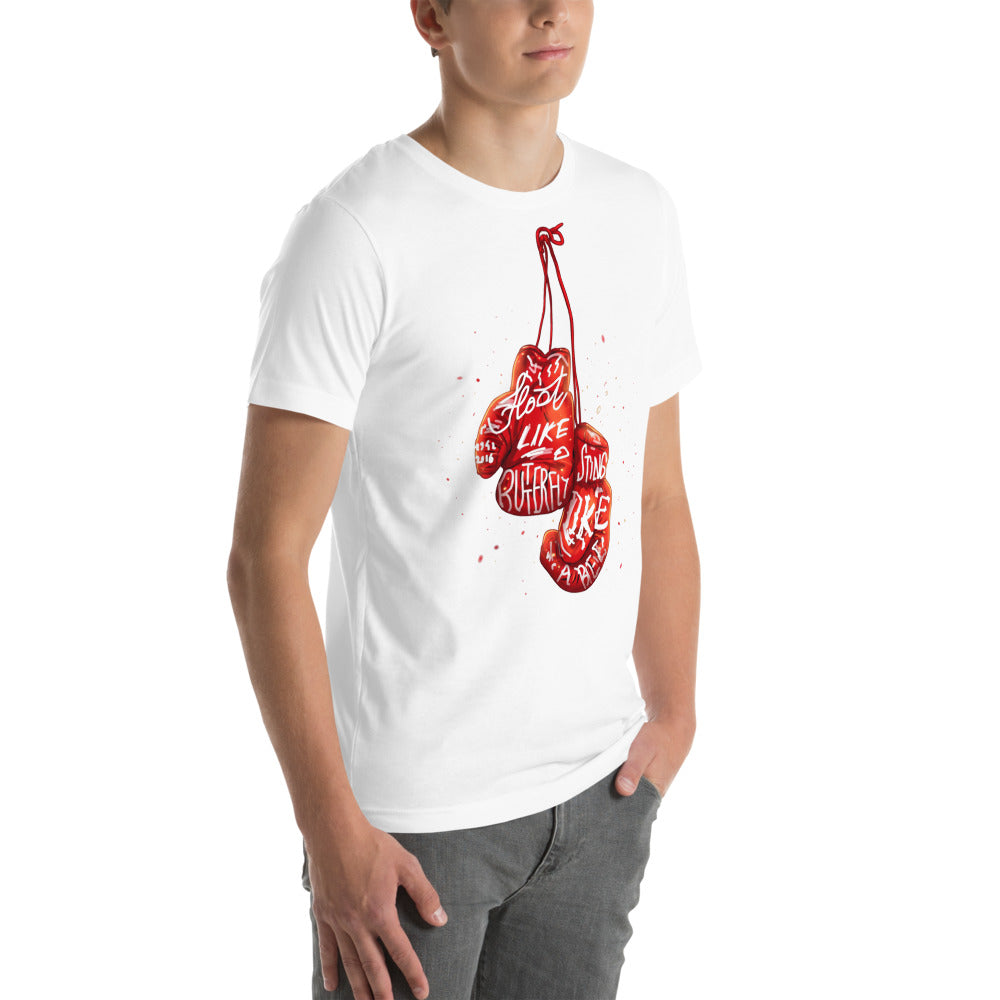 Playera Float Like A Butterfly Sting Like A Bee - Modelo masculino lateral