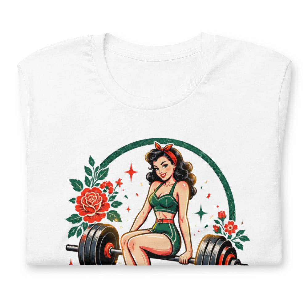 Playera Stronger Every Day Retro Barbell Roses - Doblado