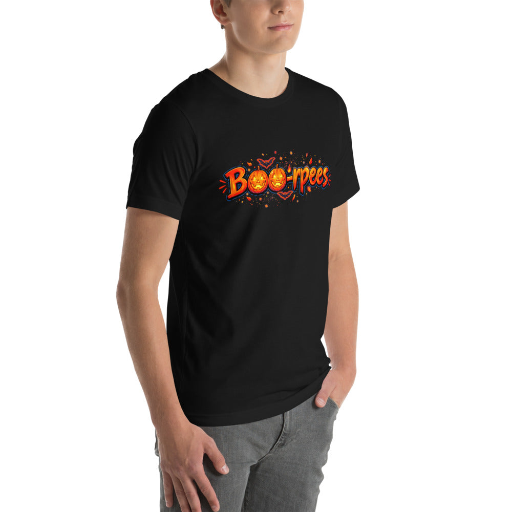Playera Boo-rpees Halloween Pumpkin Burpees - Modelo masculino lateral