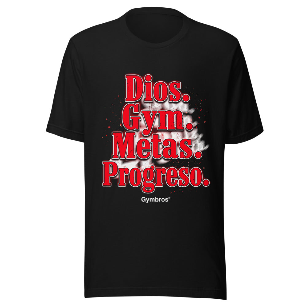 Playera Dios Gym Metas Progreso Letras Rojas - Frente grande