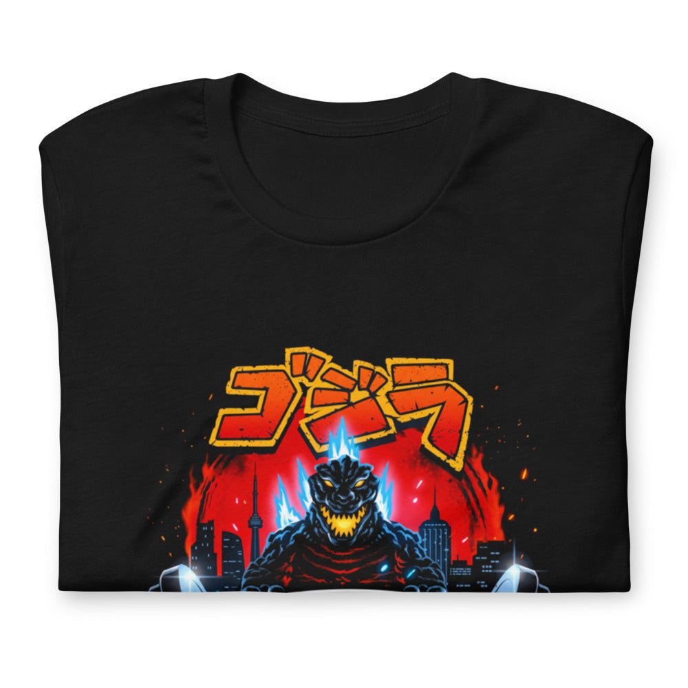 Playera Godzilla Gojira Gym Barbell Blue Spikes - Doblado