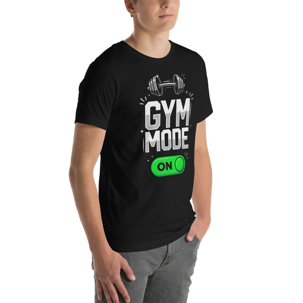 Playera Gym Mode On Barbell Toggle - Modelo masculino lateral