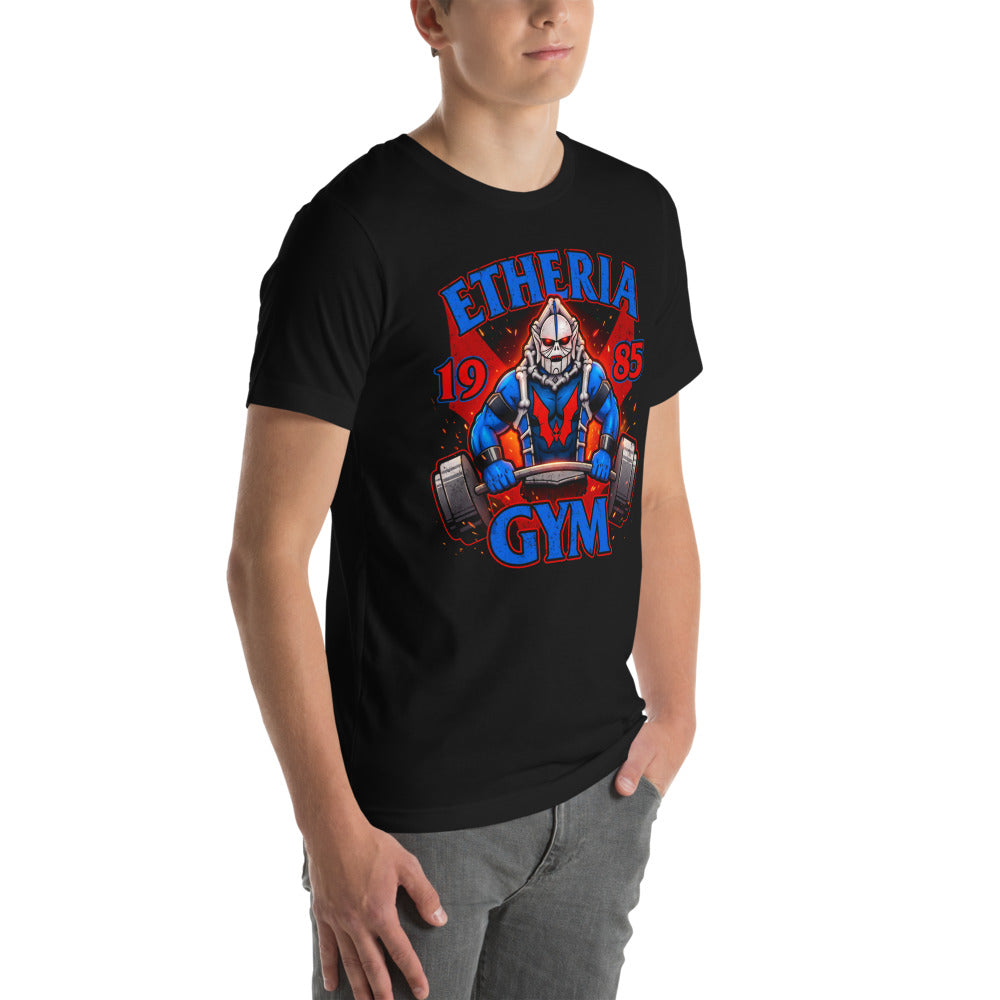 Playera Hordak Etheria Gym 1985 - Modelo masculino lateral