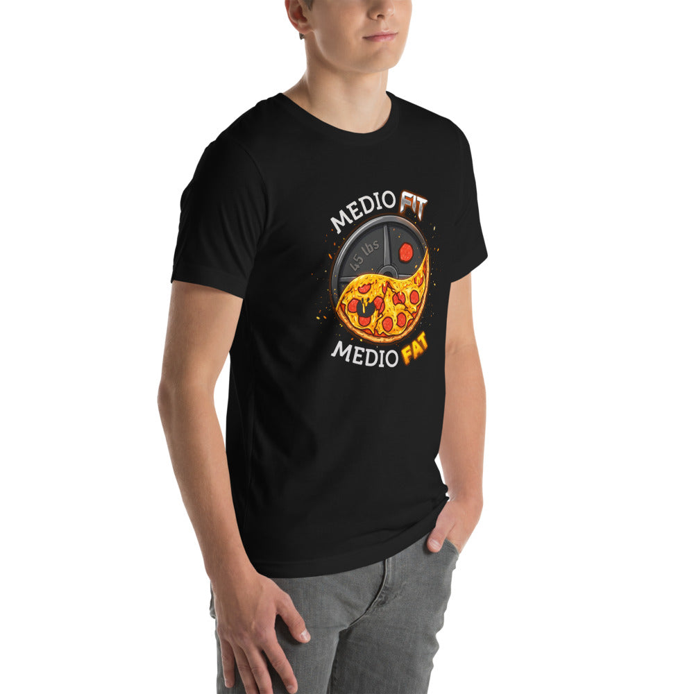 Playera Medio Fit Medio Fat Pizza Weight Plate - Modelo masculino lateral