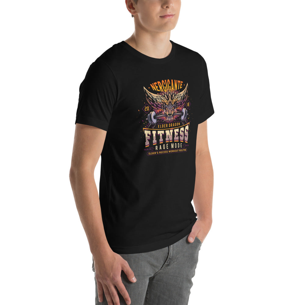 Playera Nergigante Elder Dragon Fitness Rage Mode - Modelo masculino lateral