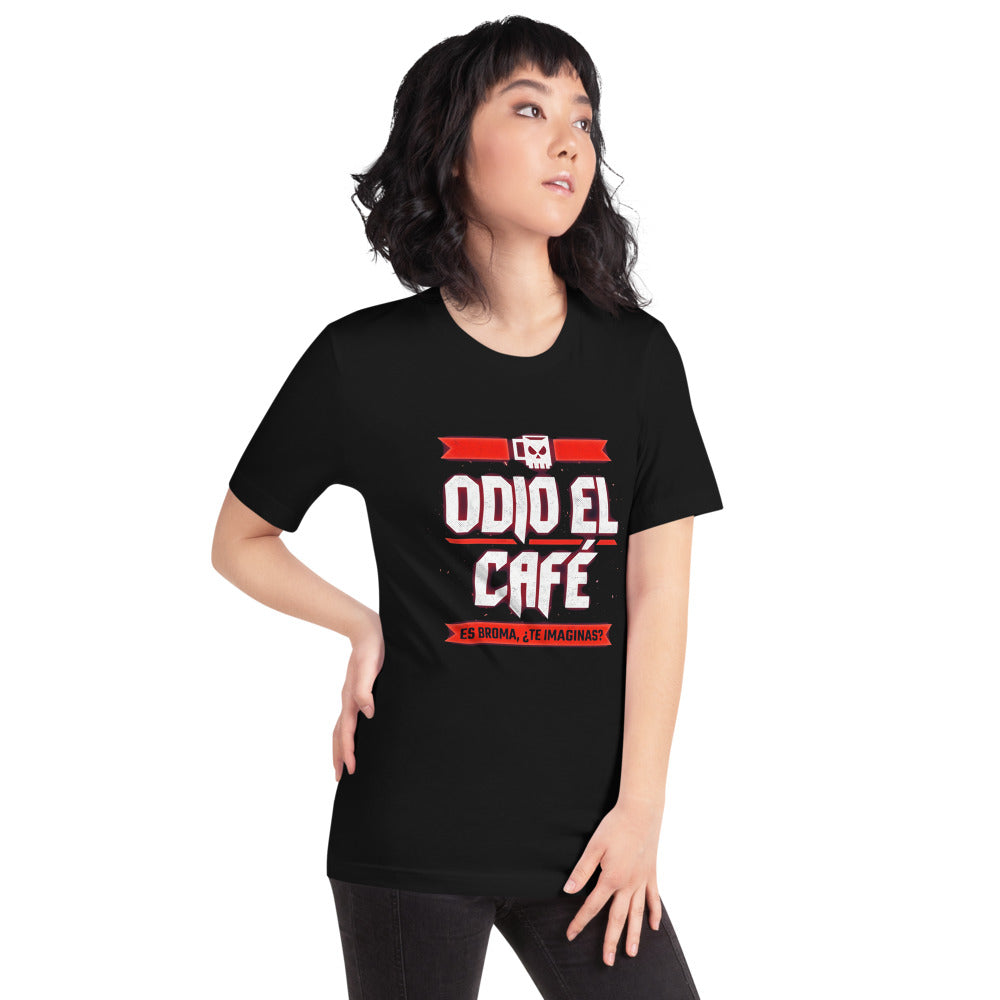 Playera Odio El Café Es Broma ¿Te Imaginas? - Modelo femenina
