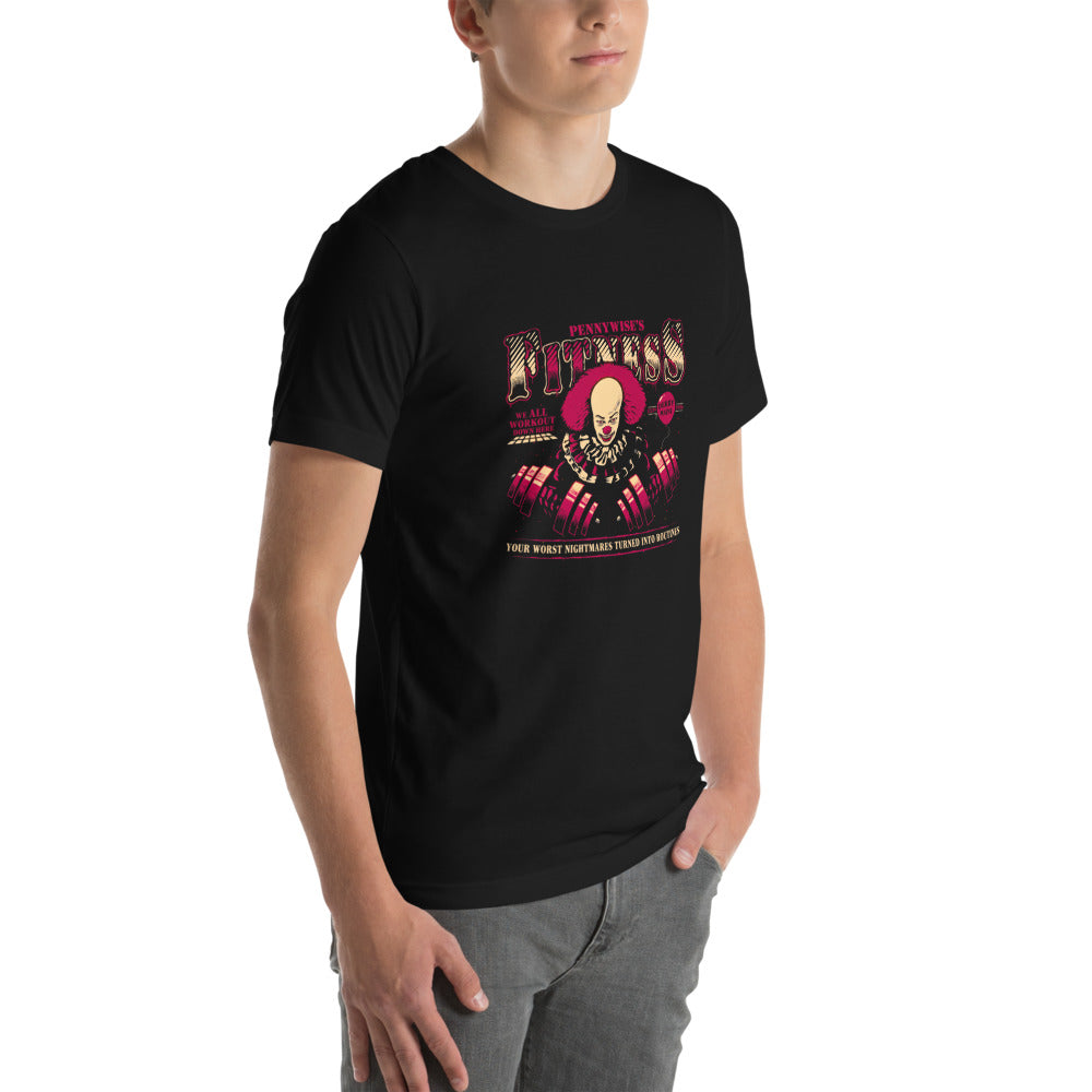 Playera Pennywise's Fitness Derry Maine Dumbbells - Modelo masculino lateral