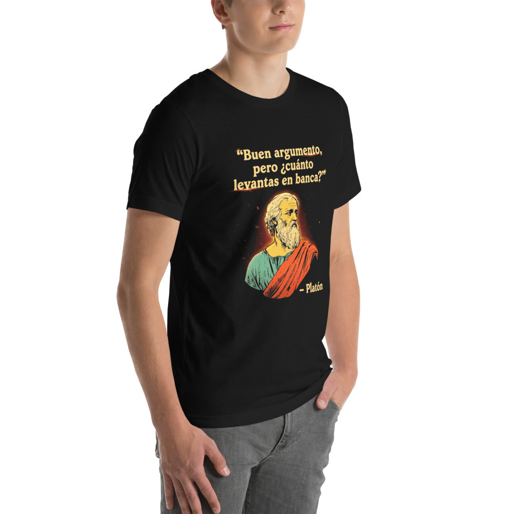 Playera Platón Cuánto Levantas En Banca - Modelo masculino lateral