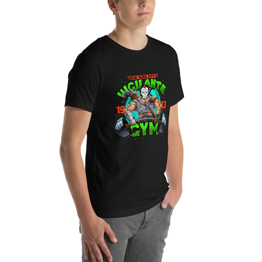 Playera TMNT Casey Jones Vigilante Gym - Modelo masculino lateral