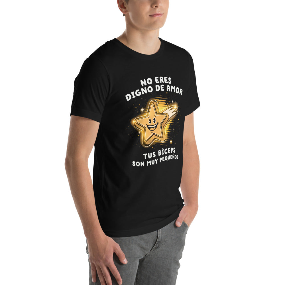 Playera Tus Bíceps Son Muy Pequeños Estrella Fugaz - Modelo masculino lateral