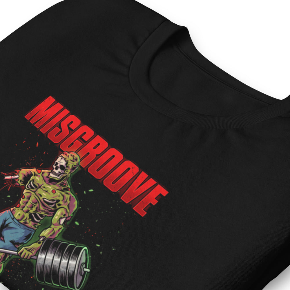Playera Zombie Skull Bodybuilder Deadlift Barbell - Doblado zoom