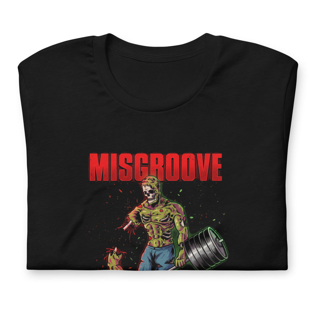 Playera Zombie Skull Bodybuilder Deadlift Barbell - Doblado