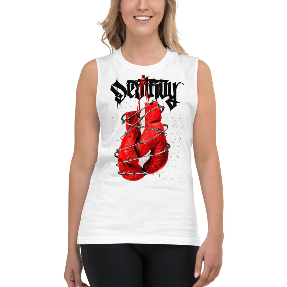 Sin Mangas Red Boxing Gloves Barbed Wire Blackletter - Modelo femenina