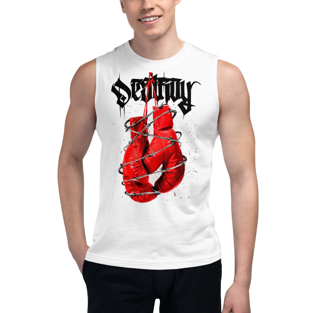 Sin Mangas Red Boxing Gloves Barbed Wire Blackletter - Modelo masculino