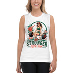 Sin Mangas Stronger Every Day Retro Barbell Roses - Modelo femenina