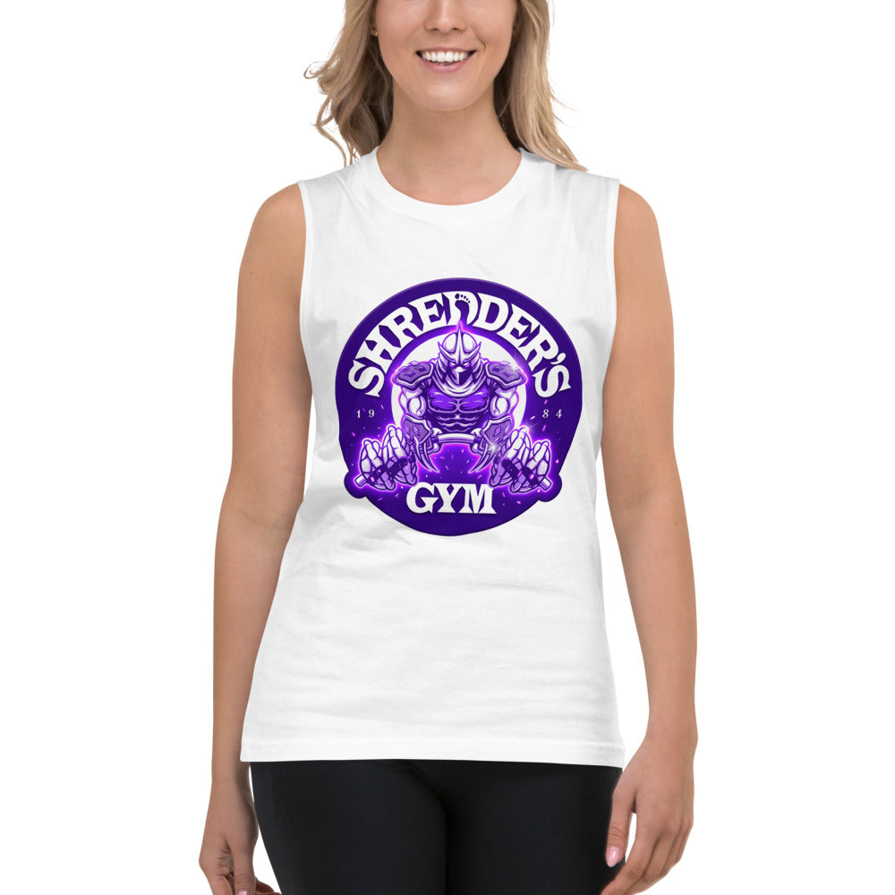 Sin Mangas TMNT Shredder's Gym 1984 Purple Emblem - Modelo femenina