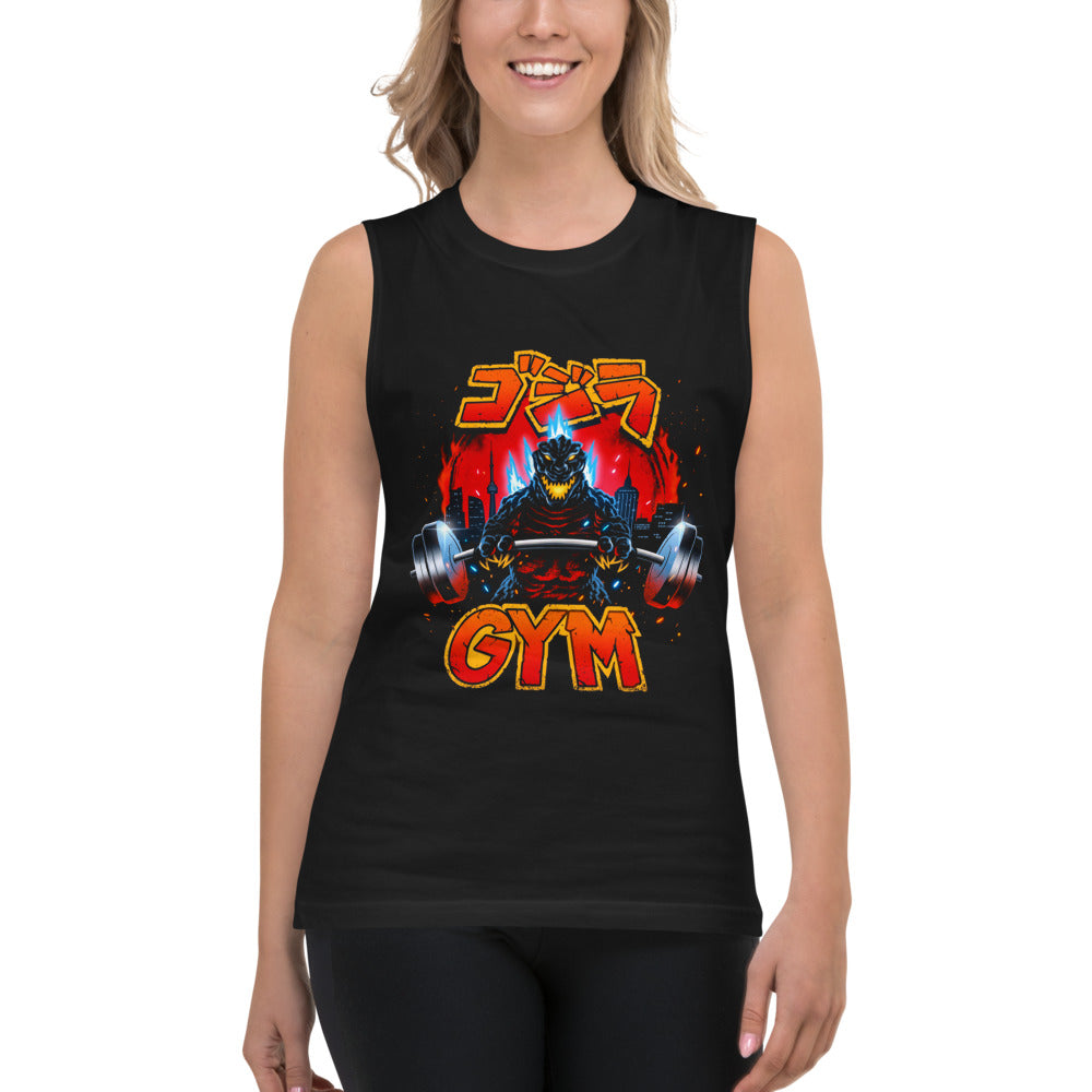 Sin Mangas Godzilla Gojira Gym Barbell Blue Spikes - Modelo femenina