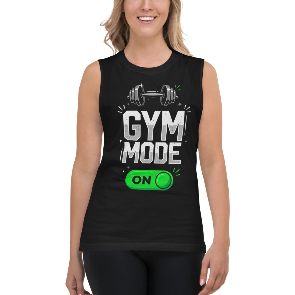 Sin Mangas Gym Mode On Barbell Toggle - Modelo femenina
