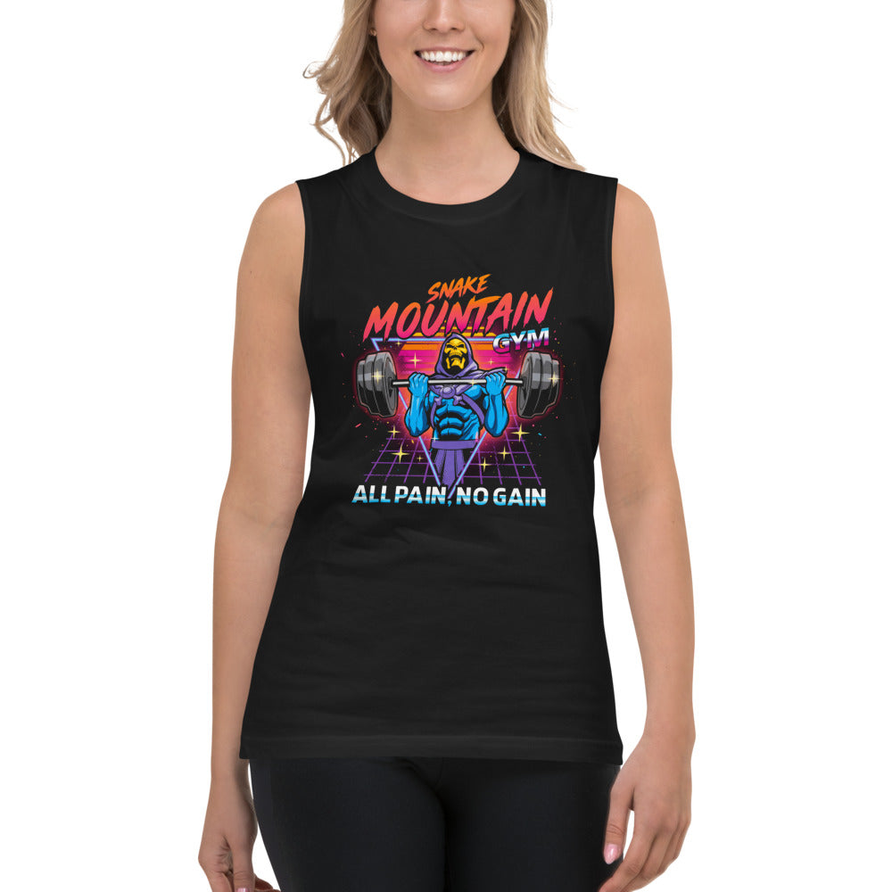 Sin Mangas Skeletor Synthwave All Pain No Gain - Modelo femenina