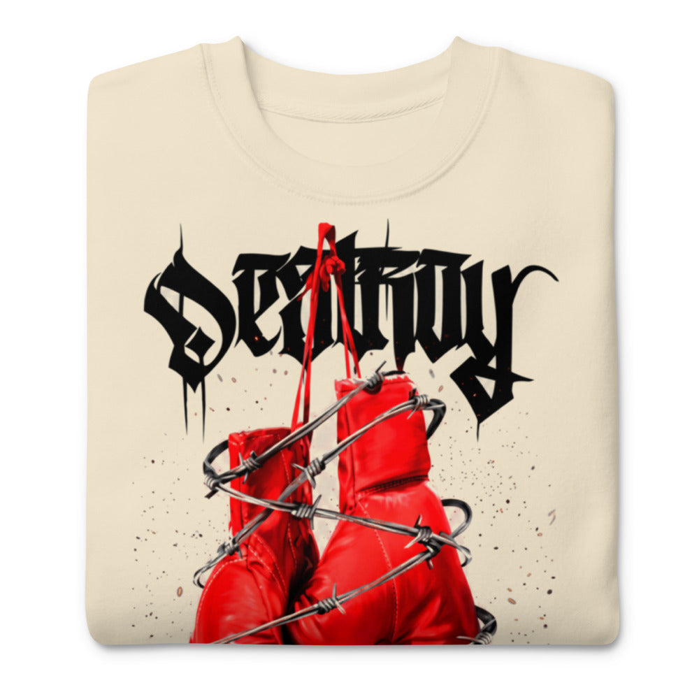 Suéter Red Boxing Gloves Barbed Wire Blackletter - Doblado