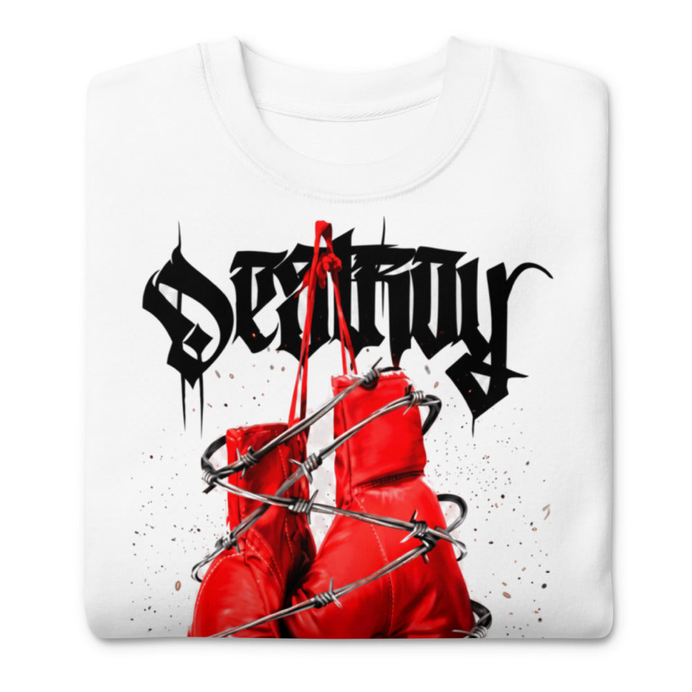 Suéter Red Boxing Gloves Barbed Wire Blackletter - Doblado