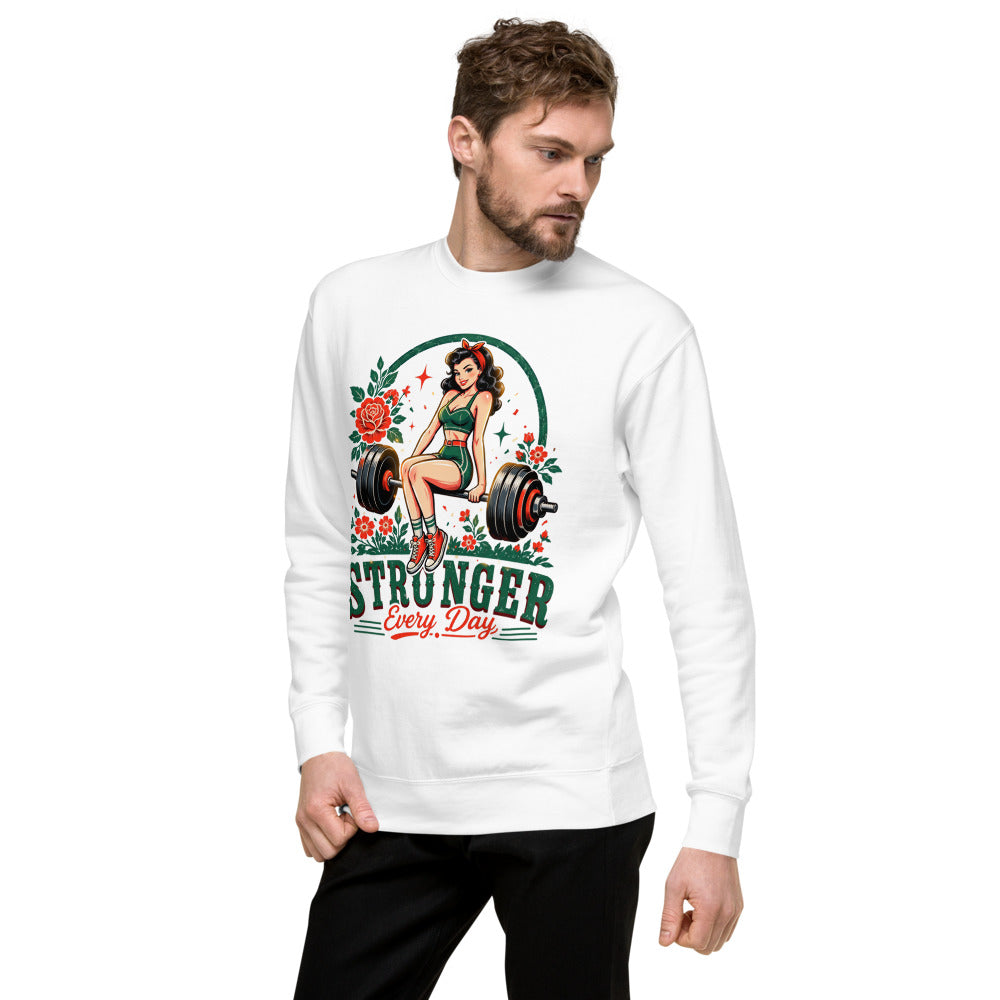 Suéter Stronger Every Day Retro Barbell Roses - Lateral izquierdo