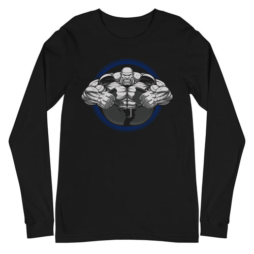 Bodybuilder Muscle Flex Emblem en playera manga larga de gym Gymbros — plano del producto
