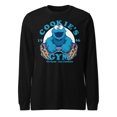 Cookie Monster Gym en playera manga larga de gym Gymbros — diseño al frente