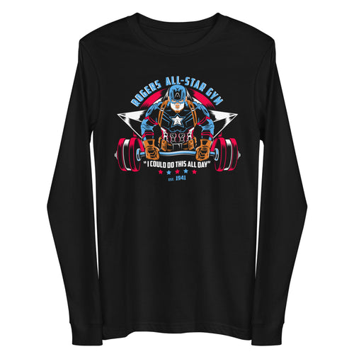 Captain America Rogers All Star Gym en playera manga larga de gym Gymbros — plano del producto