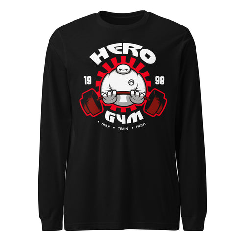 Baymax Hero Gym Big Hero 6 en playera manga larga de gym Gymbros — diseño al frente