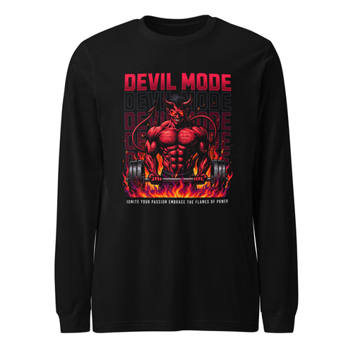 Devil Mode Gym Bodybuilder en playera manga larga de gym Gymbros — diseño al frente
