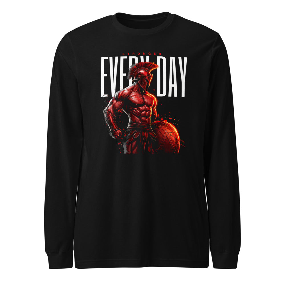 Spartan Strength en playera de manga larga de gym Gymbros — diseño al frente