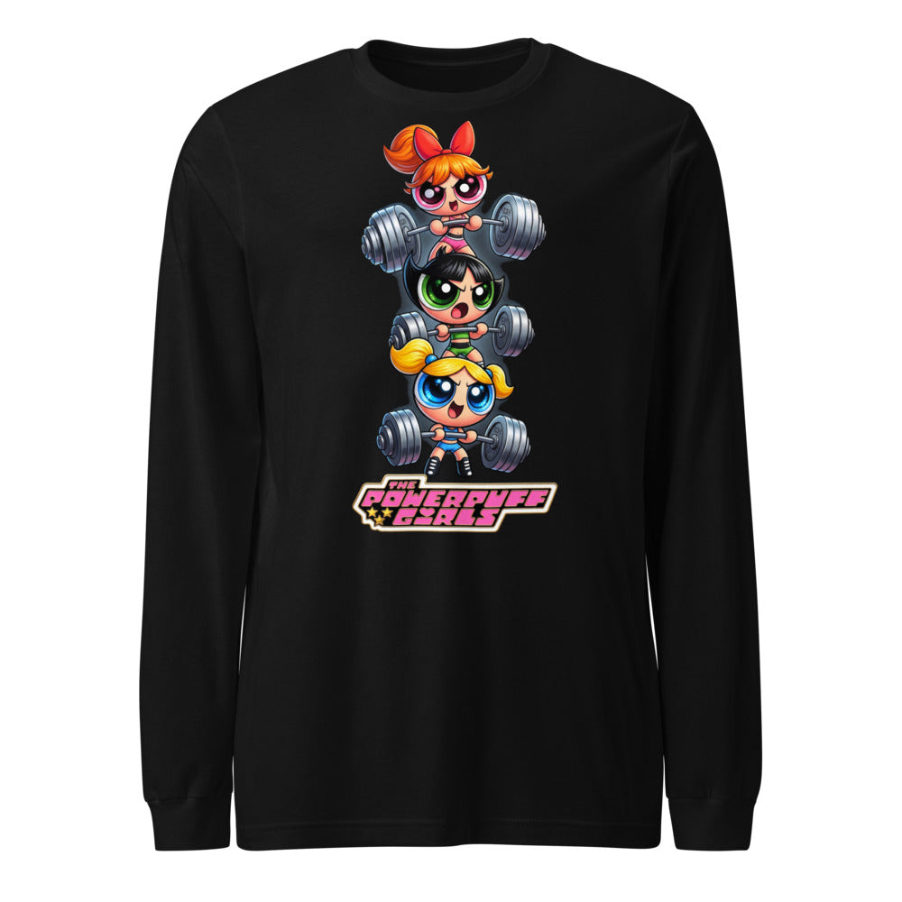 Sugar Spice Power en playera de manga larga de gym Gymbros — diseño al frente
