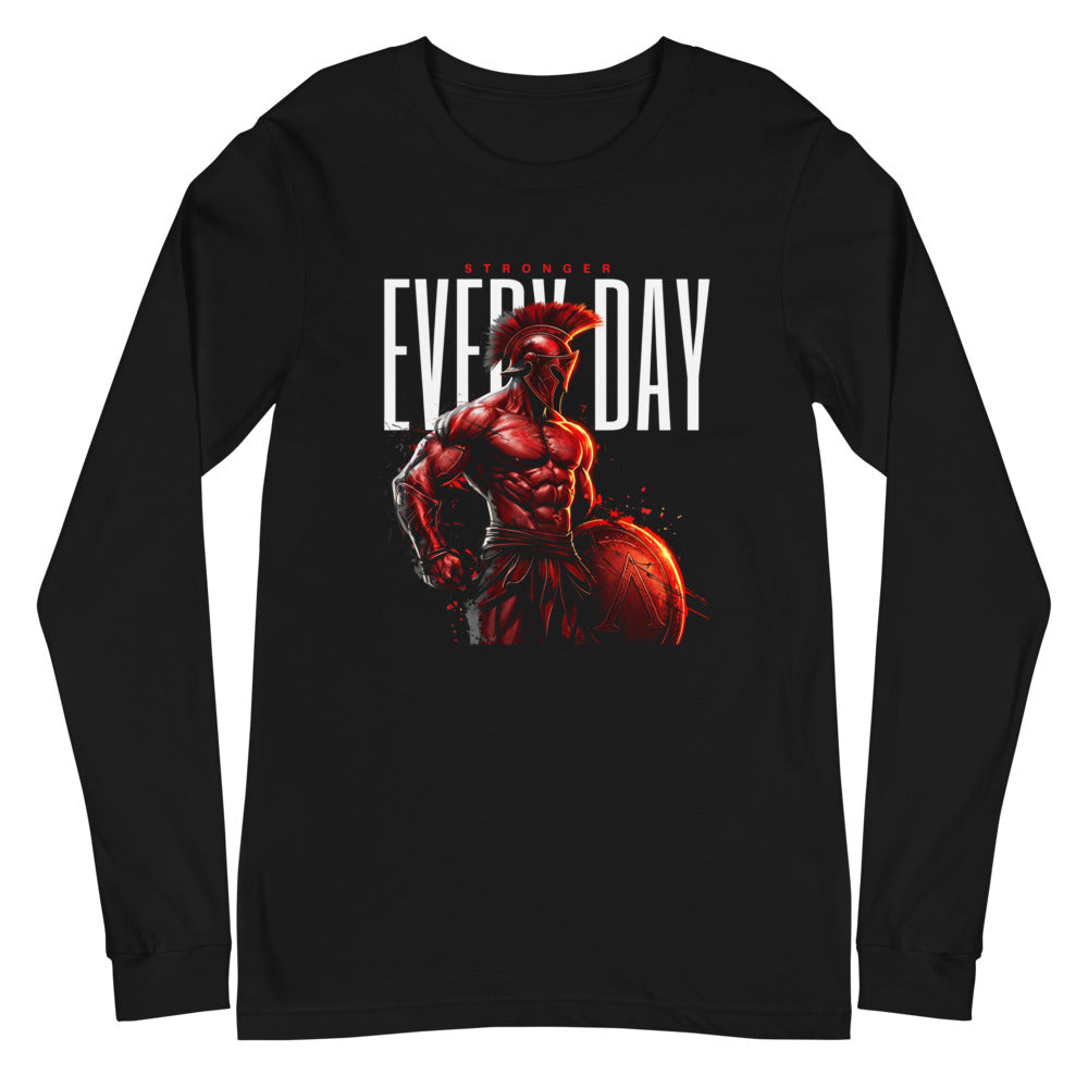 Spartan Strength en playera de manga larga de gym Gymbros — vista plana del diseño