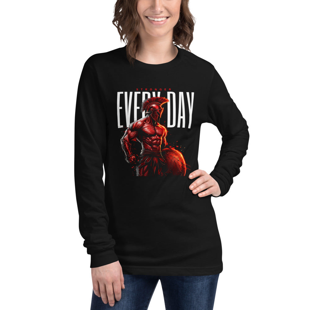 Spartan Strength en playera de manga larga de gym Gymbros — modelo femenina usándola