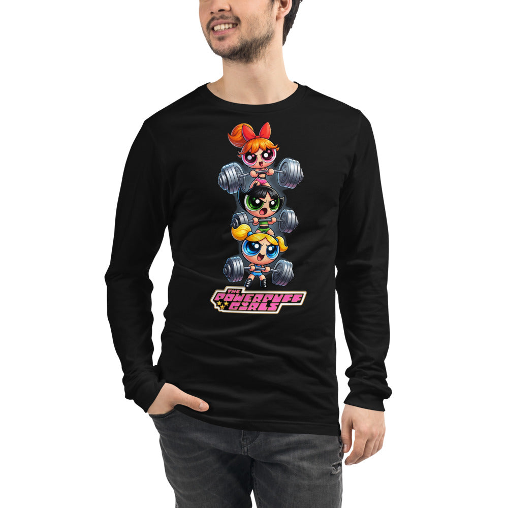 Sugar Spice Power en playera de manga larga de gym Gymbros — modelo masculino usándola