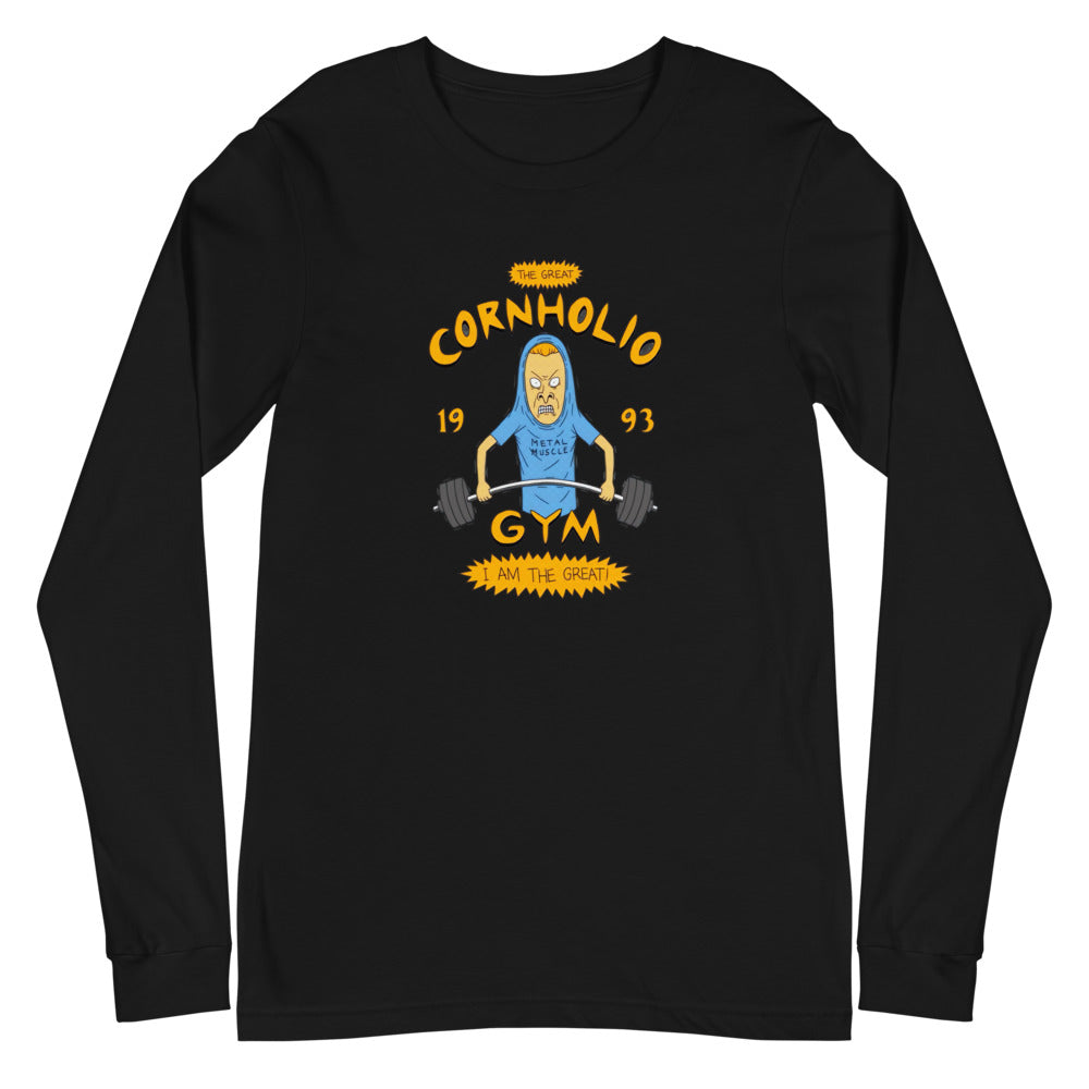 I Am Gym Legend en playera de manga larga de gym Gymbros — vista plana del diseño