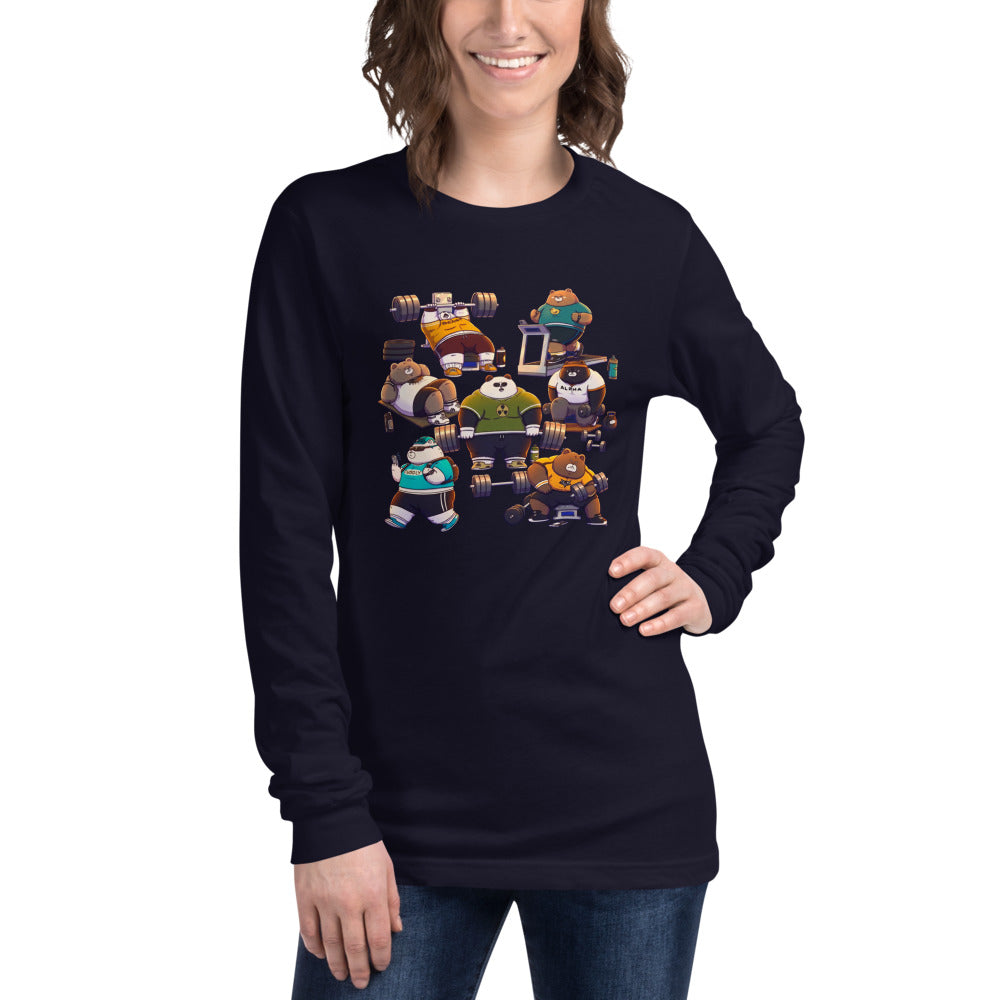 Gym Bears Club en playera de manga larga de gym Gymbros — modelo femenina usándola