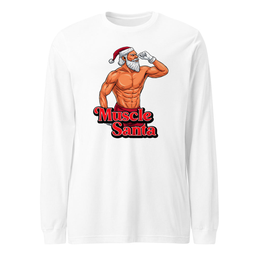 Flex Mode Santa en playera de manga larga de gym Gymbros — diseño al frente