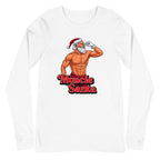 Flex Mode Santa en playera de manga larga de gym Gymbros — vista plana del diseño