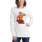 Flex Mode Santa en playera de manga larga de gym Gymbros — modelo femenina usándola